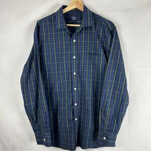 J CREW Thompson Shirting Wrinkle Free 80s 2 Ply Plaid Buttondown Size Large Blue